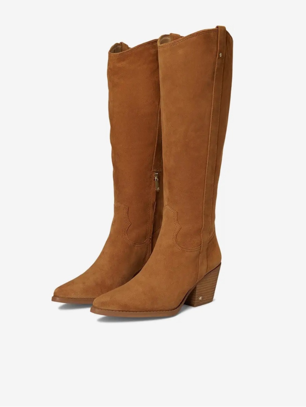 San Edelman Wyatt Tall Suede Block Heel Boots - Brown - Picture 3 of 9